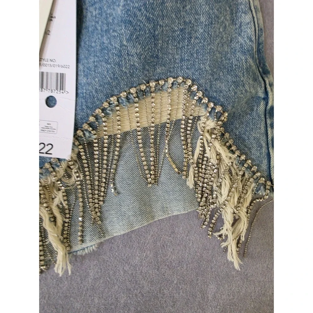 G21  Denim SZ S? Shorts w Studded Fringe Western Festival Rhinestones NWT